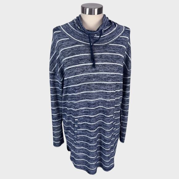 Banana Republic Factory Luxespun Medium Striped Cowl Neck Shirt Blue - Picture 1 of 7